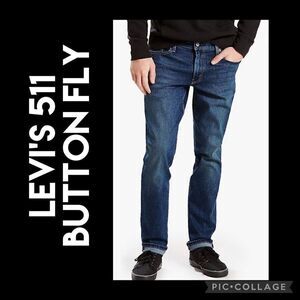 Levis Men's Blue Mid Rise Full Length Dark Wash Slim Fit Denim Jeans Size 31x32